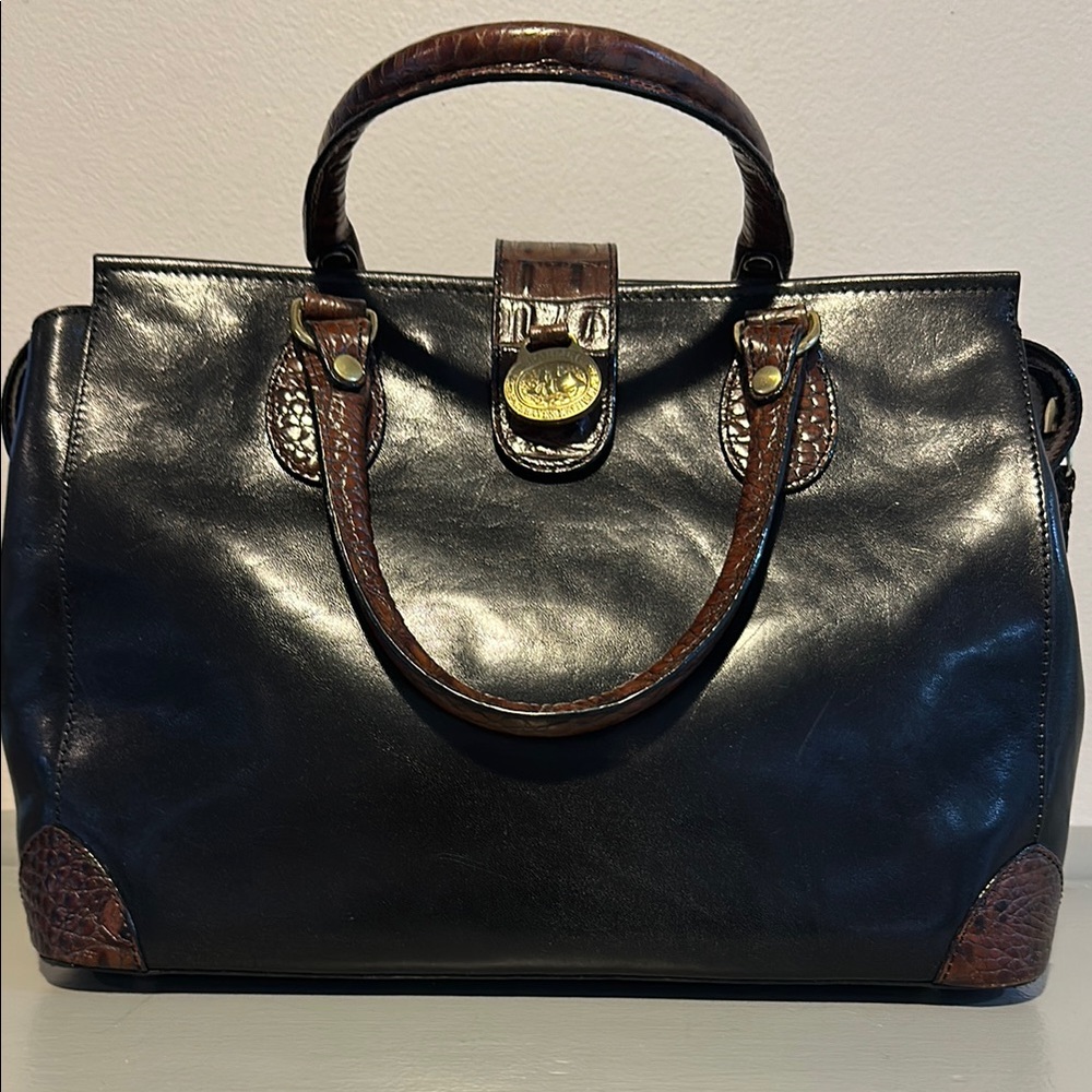 Brahmin Black and Brown Leather Handbag